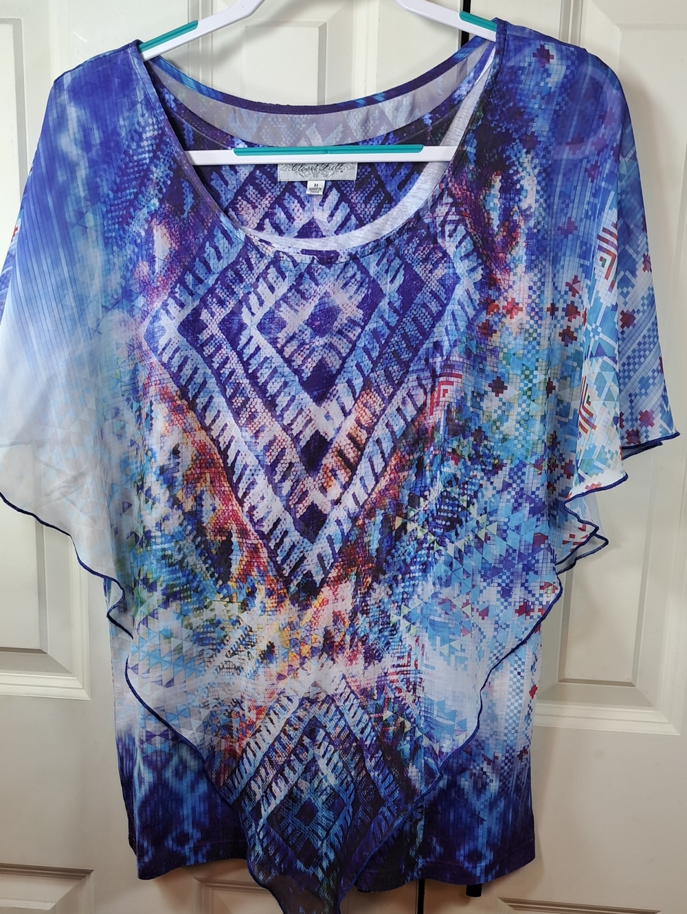 Women's Blue Geometric Print Tunic Top